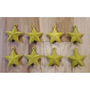 Mini Flocked Pointed Star Christmas Ornaments Mustard Yellow 1.75" Lot Of 8